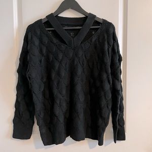 Black knit cross neck sweater
